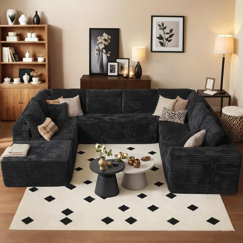 Vista 18 de HOOOWOOO Cloud - Sofás seccionales para sala de estar, sofá modular sin montaje, 110 x 79 pulgadas, de pana afelpada, juego de sofá grande