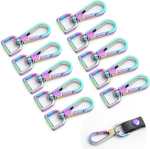 Vista 7 de Ganchos giratorios de metal arcoíris con anillos en D arcoíris y hebillas deslizantes para bolso de arco iris Tri-Glides