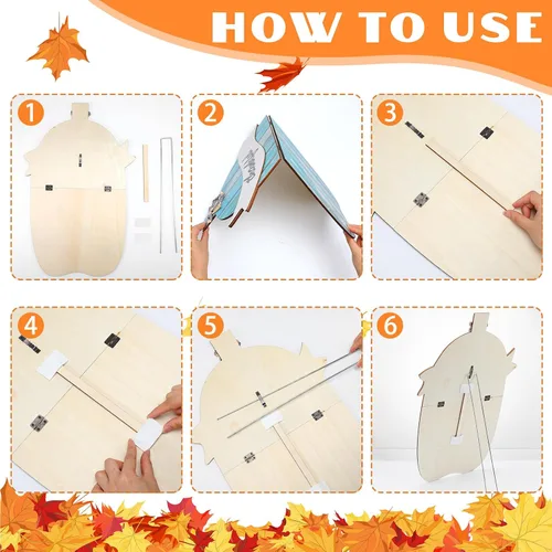 Vista 3 de Kigley Juego de 4 decoraciones de porche de madera para exteriores, decoración de porche delantero de otoño, decoración de Acción de Gracias, otoño