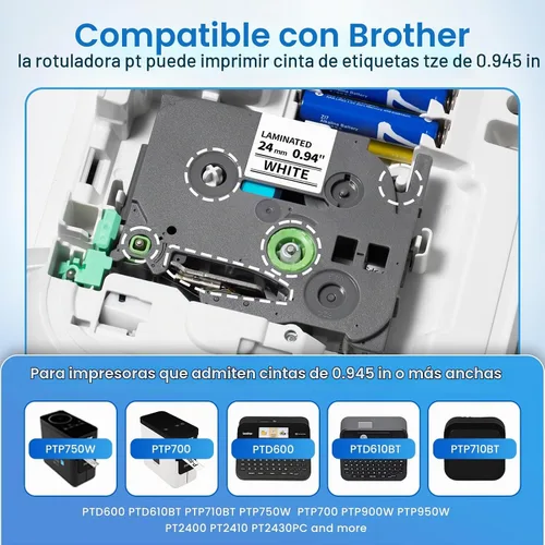 Vista 2 de TZe-251 - Recambio de cinta para etiquetadora de 0.945 in 0.94 compatible Negro sobre blanco