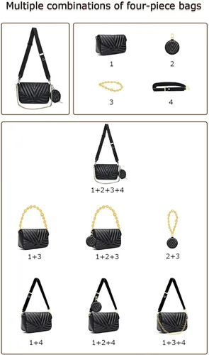 Vista 6 de Bolsos cruzados acolchados pequeños para mujer, elegantes bolsos de diseñador y bolsos con monedero, incluyendo bolsa de 2 tamaños, S
