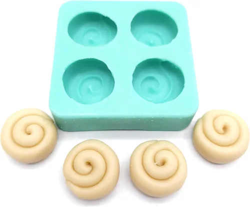 Vista 3 de Molde de rollo de canela - 1 pulgada de diámetro - Mini rollos de canela 4 cavidades Moldes de cera para derretir molde de bollo de canela Moldes
