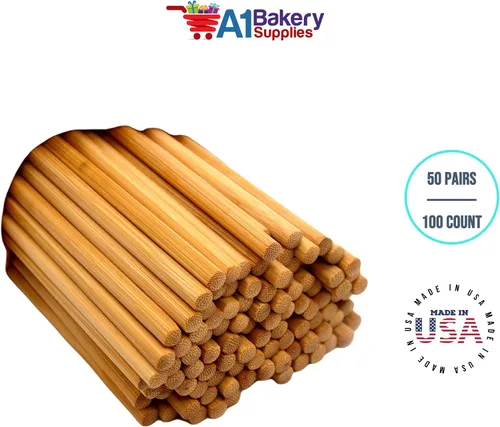 Vista 8 de Palillos de madera de bambú natural, 50 pares/100 unidades en 9 pulgadas por A1 bakery supplies