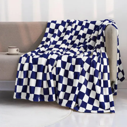 Vista 18 de LOMAO Manta de franela con patrón de cuadrícula de ajedrez, suave, lujosa, cálida y acogedora para sofá y cama, para todas las estaciones