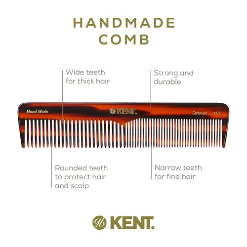 Vista 3 de Kent 16T-16TG Peine de dientes finos y dientes anchos para aseo diario, peine de peinado hecho a mano para todo tipo de cabello, peines para peinar