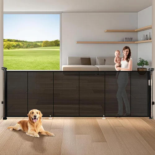 Vista 18 de Puertas retráctiles para bebés de 24 pulgadas de alto para pasar por encima, puertas cortas para perros, puerta para mascotas para cachorros