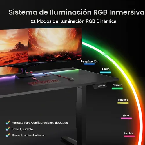 Vista 4 de FLEXISPOT - Escritorio eléctrico RGB de 55 pulgadas para juegos, escritorio