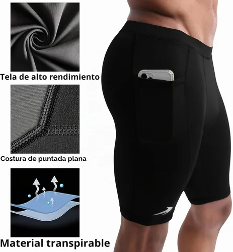 Vista 5 de CompressionZ Men Compression Shorts for Running, Workout Baselayer Spandex Negro 8" poliéster Pro con bolsillos