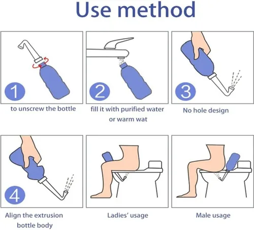 Vista 5 de Botella de bidé portátil para viajes, cuidado de higiene personal, bidé manual (11 pulgadas)