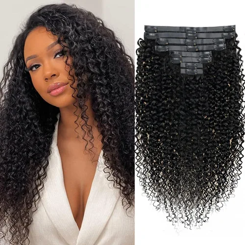 Vista 29 de Extensiones de cabello humano real rizado con clip, 4/27/4, ombré, rizado con clip, para mujer, 3C y 4A (12 pulgadas, #4/27/4)