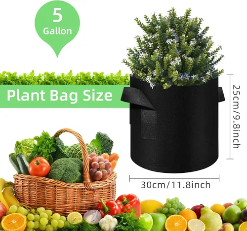 Vista 3 de Bolsas de cultivo de jardín de 5 galones, paquete de 60 macetas de tela de 5 galones, bolsas de cultivo no tejidas, macetas de tela de aireación
