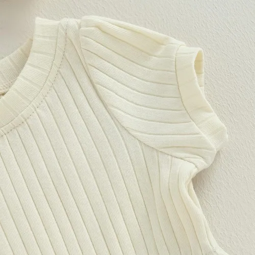Vista 69 de Traje de verano para niña pequeña, de manga corta, acanalado, overol liso, pantalones cortos, ropa para recién nacidos