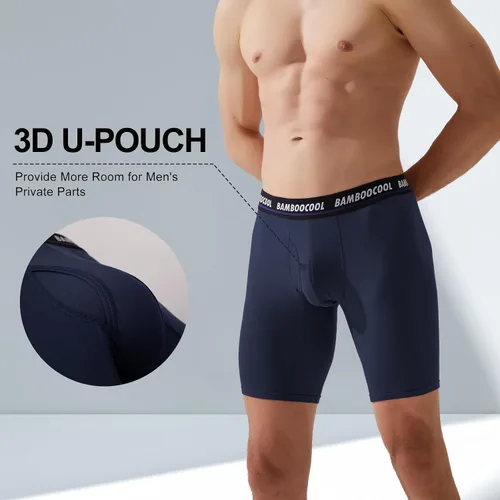 Vista 5 de BAMBOO COOL Men's Long Boxer Briefs Long Leg Performance Breathable Comfort Underwear for Men 3 or 5 or 6 Pack