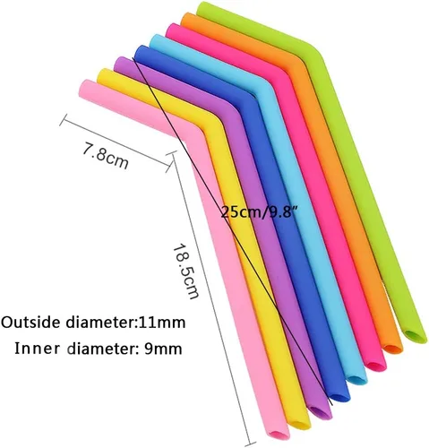 Vista 2 de AKOAK Pajitas de silicona reutilizables, sin BPA, extra largas, flexibles, curvas, para vasos de 30 a 20 onzas/Rtic/Yeti, paquete de 8 + 2 cepillos