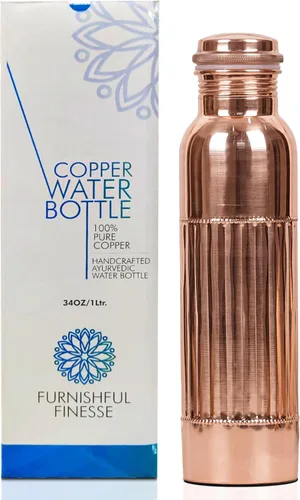 Vista 8 de Botella de agua de cobre antiguo para beber, recipiente de cobre de 32 onzas, botella ayurvédica grande para gimnasio, yoga, oficina, senderismo