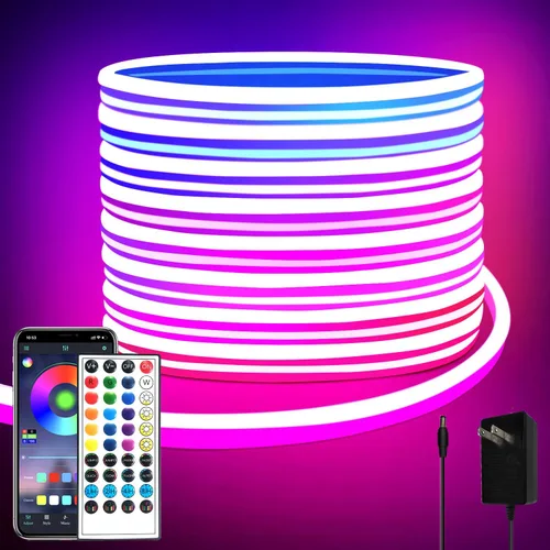 Vista 11 de segrass Luces de Cuerda LED de Neón RGB DC24V de 16.4 pies con Control Remoto/APP, Impermeables, Flexibles, Multicolor, Estilo Moderno