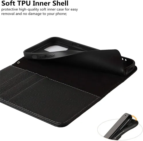 Vista 7 de iCoverCase Funda tipo cartera compatible con iPhone 13 Pro Max con tarjetero y correa para la muñeca, bloqueo RFID, funda magnética para teléfono