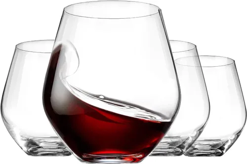 Vista 8 de Copas de vino sin tallo (paquete de 4 – 18 onzas), copas de beber altamente duraderas, vasos redondos para vino, vasos de vino tinto y blanco, copas