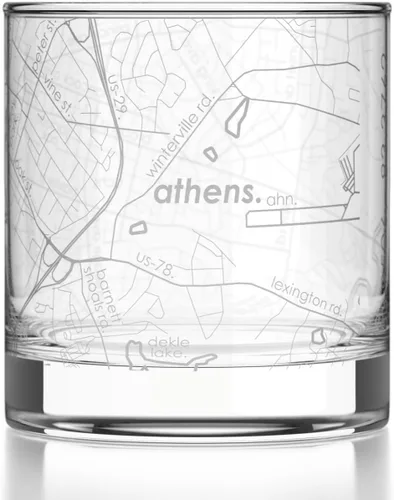 Vista 111 de Well Told Vaso de rocas grabado con mapa de Akron, Ohio, cristalería estilo antiguo (325ml, transparente) Vaso de bourbon grabado, regalos