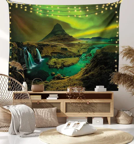 Vista 15 de Ambesonne colección de decoración del hogar, tapices de pared para recámara, sala de estar, recámara, multicolor 2-Verde oscuro Arena Marrón