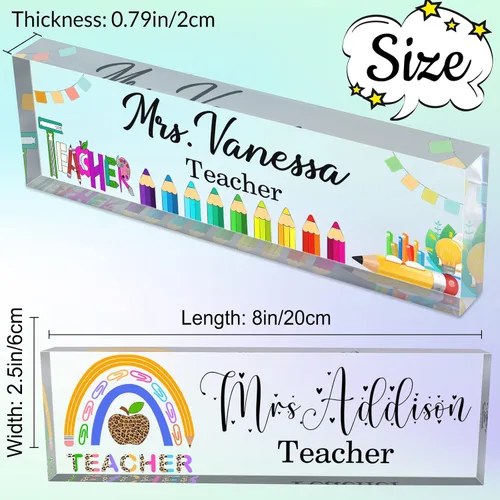 Vista 2 de Placa de nombre de escritorio personalizada para profesores, placa de identificación de bloque de acrílico personalizada para oficina, placa