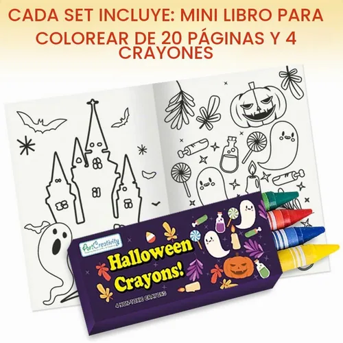 Vista 5 de ArtCreativity Paquete de 24 mini juegos de libros para colorear de Halloween para niños, incluye 24 libros pequeños para colorear y 96 crayones