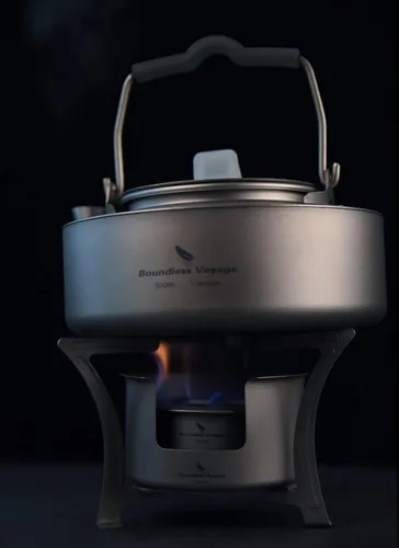 Vista 9 de Boundless Voyage Estufa de alcohol de titanio con cubierta contra incendios, estufa de leña al aire libre con soportes, para camping, Juego