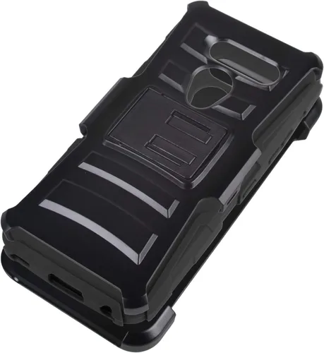 Vista 2 de Compatible con LG G8 ThinQ - Funda híbrida para teléfono con soporte y clip para cinturón - CV1 Negro