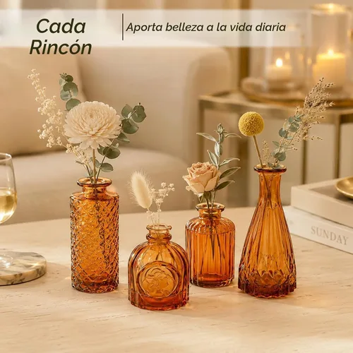 Vista 5 de Juego de 12 jarrones de cristal marrón, mini jarrón para centros de mesa, pequeños jarrones ámbar a granel para decoraciones de boda, jarrón vintage