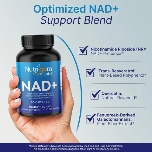 Vista 5 de Suplemento NAD Resveratrol 710 mg para energía celular y apoyo Suplemento NAD promueve el bienestar general y la vitalidad 60 cápsulas