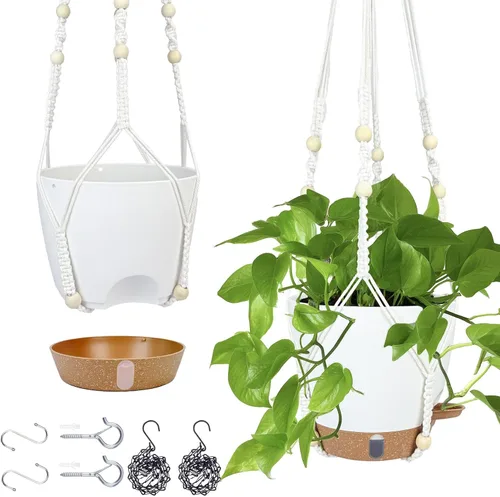 Vista 12 de Maceta colgante de riego automático de 8 pulgadas para plantas de interior Negro