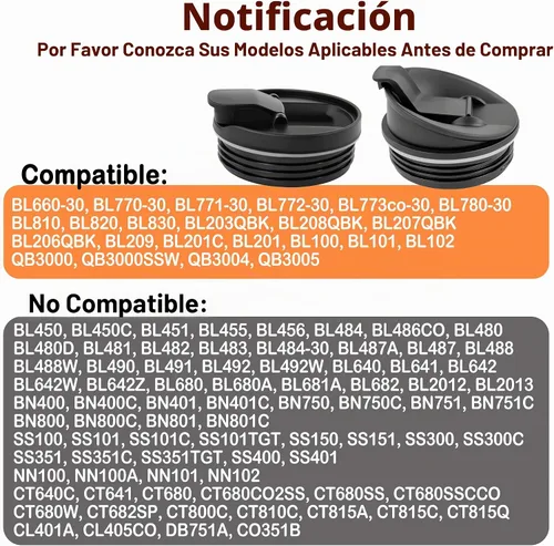 Vista 5 de 2 piezas de repuesto para licuadora Ninja de diámetro interior de 2.81 pulgadas para licuadora Ninja BL660 BL740 BL770 BL780 BL810 BL820 BL830