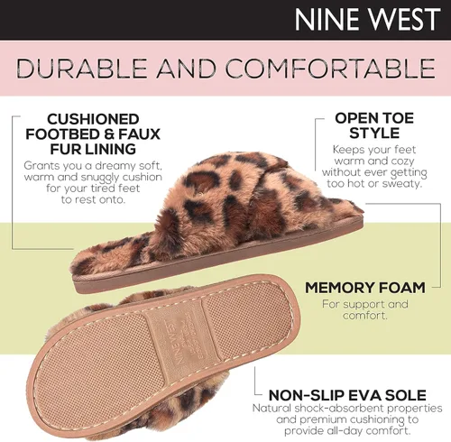 Vista 4 de NINE WEST Zapatillas cruzadas de piel sintética para las mujeres diapositivas de la casa del dedo del pie abierto Leopard