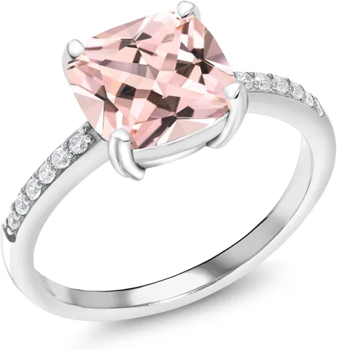 Vista 100 de Gem Stone King Anillo de compromiso de plata de ley 925 con piedra preciosa de corte cojín de 0.315 in Anillo de compromiso de aniversario de boda