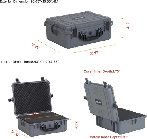 Vista 3 de MEIJIA Funda rígida protectora portátil impermeable para todo tipo de clima, funda compacta para cámara con espuma de ajuste personalizable, Gris