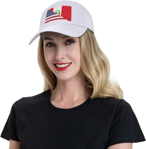 Vista 8 de Gorra de béisbol unisex con bandera peruana y estadounidense, color blanco, Blanco