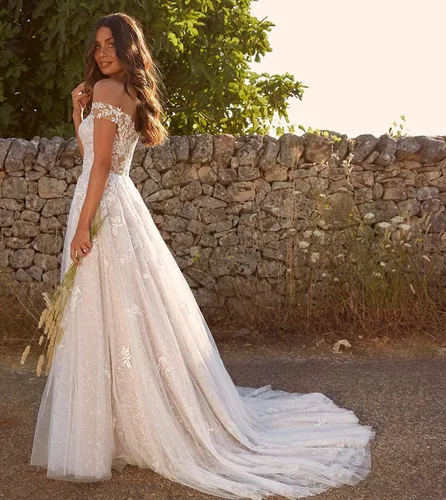 Vista 5 de Vestidos de novia de encaje boho para novia 2025 vestidos de baile de tul de manga larga vestido de novia de satén vestido de novia de sirena