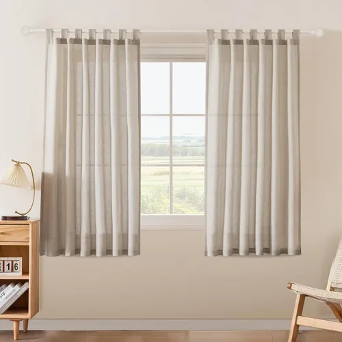 Vista 12 de FantasDecor Cortinas de lino de 63 pulgadas de largo, 2 paneles con pestañas superiores para sala de estar/dormitorio, cortinas texturizadas de lino