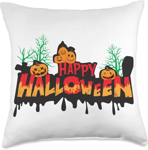 Vista 5 de happy helloween pumkin Happy Halloween - Almohada de calabaza (16 x 16 pulgadas), multicolor