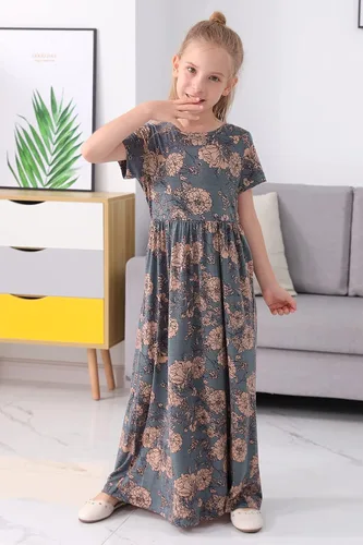 Vista 4 de GORLYA Vestido largo de manga corta con estampado floral para niña de 4 a 12 años