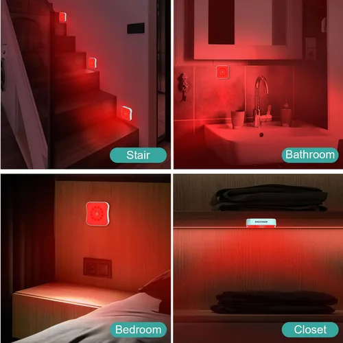 Vista 2 de Luces nocturnas rojas con sensor de movimiento, luz nocturna recargable que funciona con pilas, luces nocturnas rojas magnéticas adhesivas