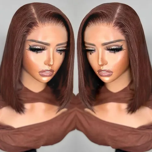 Vista 8 de Peluca Bob de pelo humano 13x4 encaje frontal HD estilo Bob corta y recta con parte lateral para mujeres negras, pelo humano prearrancado, sin De