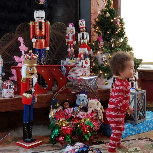 Vista 8 de Nutcracker Ballet Gifts Muñeco de felpa del rey del cascanueces - Muñeca de ballet de cascanueces de Navidad con chaqueta uniforme roja y azul