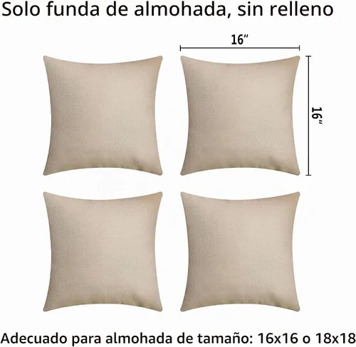 Vista 2 de Demetex Fundas de almohada de exterior impermeables de 16 x 16 pulgadas, fundas de almohada decorativas de lino para sala de estar, balcón y jardín
