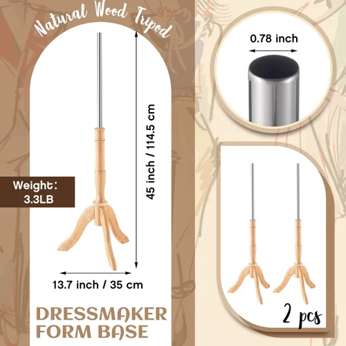 Vista 2 de Leinuosen - Juego de 2 soportes para trípode de maniquí, madera natural