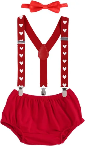Vista 29 de Conjunto de ropa para festejar el primer cumpleaños de bebés, calzón pañalero con tirantes y corbata de moño. Beige & Blue