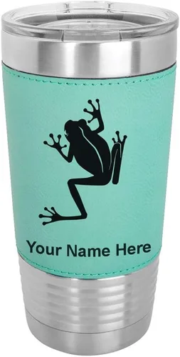 Vista 20 de LaserGram Personalized 20oz Tumbler, Tree Frog (Baseball Style) Engraved Gift, Faux Leather Wrap, Vacuum Insulated Stainless Steel, Laser Engraved
