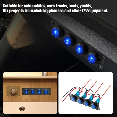 Vista 8 de Panel de interruptor marino impermeable, interruptor basculante de palanca de 4 bandas con punto redondo de 12 V CC iluminado 20 A 3 pines SPST