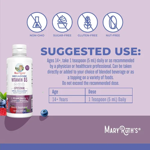 Vista 3 de MaryRuth Organics Megadose Vitamina D3 Liposomal Vitamina D 4000 UI Ultra Absorción Apoyo Inmunológico para Adultos Salud Ósea VIT D3