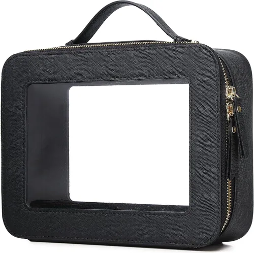 Vista 62 de Pinkmik Pequeña bolsa de maquillaje transparente, mini estuche para cosméticos, bolsa de aseo impermeable con cremallera, organizador de bolsos